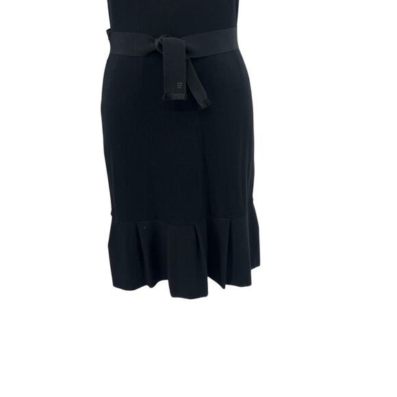 CH Carolina Herrera Dress Short Sleeve Ruffle Flounce Hem Ribbon Belt‎ Black XS - Picture 5 of 14